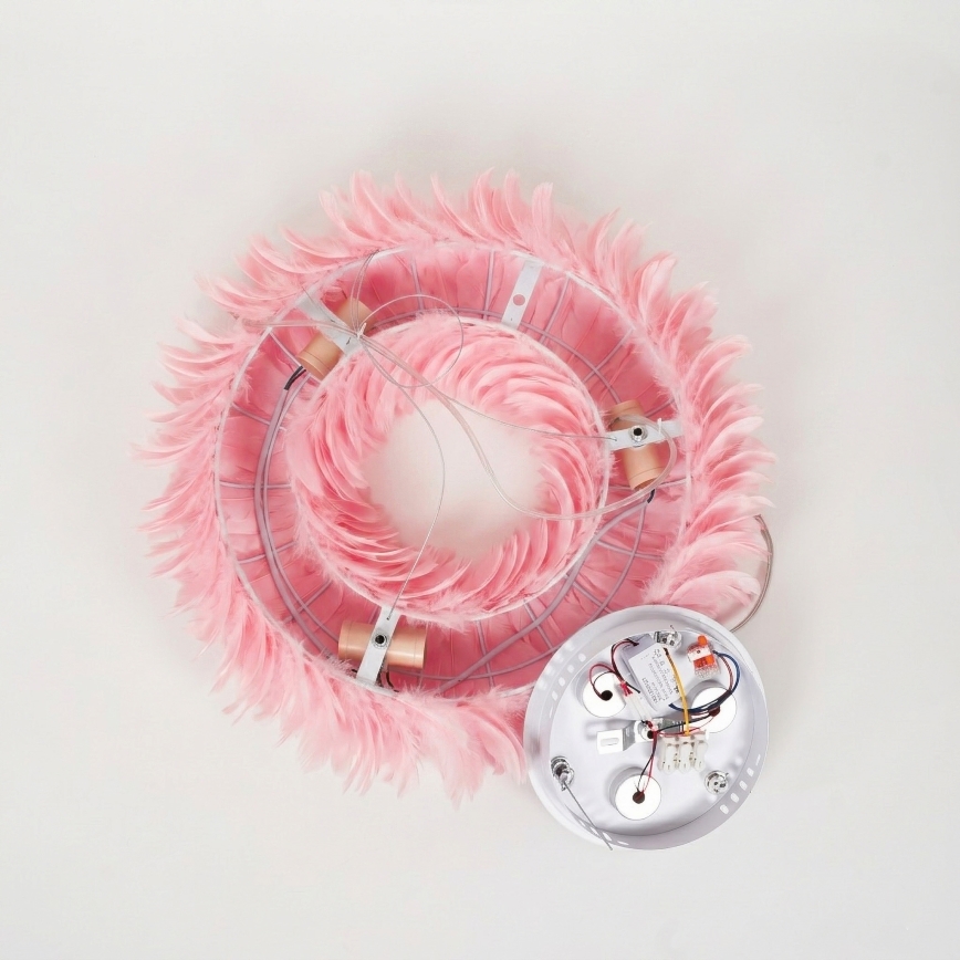 Brilagi - Żyrandol LED na lince FEATHER 3xE27/40W/230V + 3xLED/3W śr. 50 cm różowy
