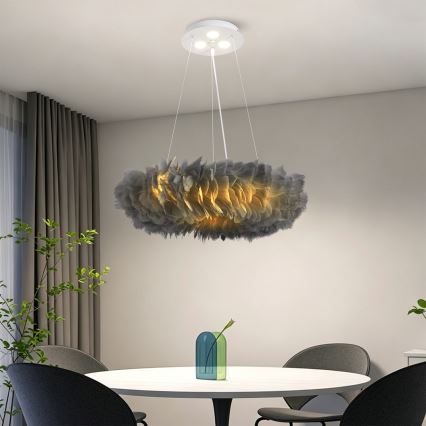 BRILAGI - Żyrandol LED na lince FEATHER 3xE27/40W/230V + 3xLED/3W Ø 50 cm szary