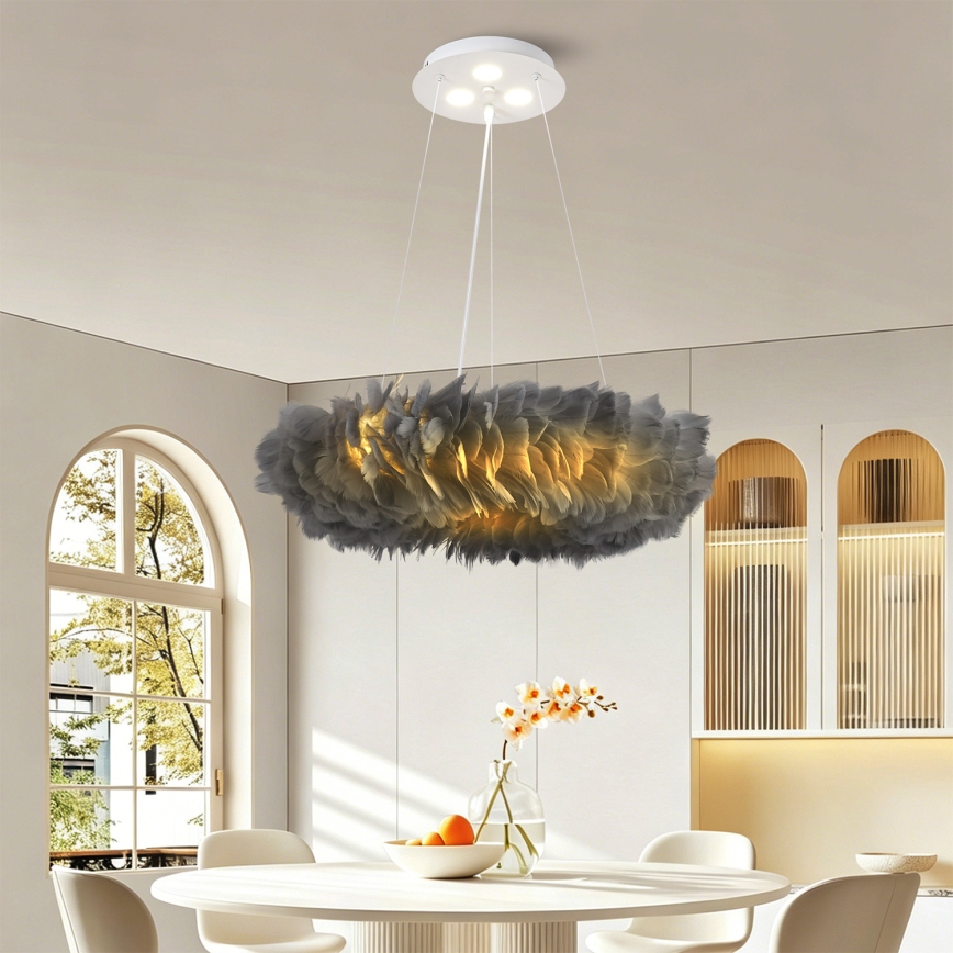 BRILAGI - Żyrandol LED na lince FEATHER 3xE27/40W/230V + 3xLED/3W Ø 50 cm szary