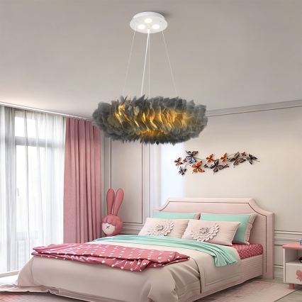 BRILAGI - Żyrandol LED na lince FEATHER 3xE27/40W/230V + 3xLED/3W Ø 50 cm szary