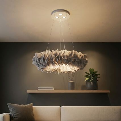 Brilagi - Żyrandol LED na lince FEATHER 3xE27/40W/230V + 3xLED/3W Ø 50 cm szary