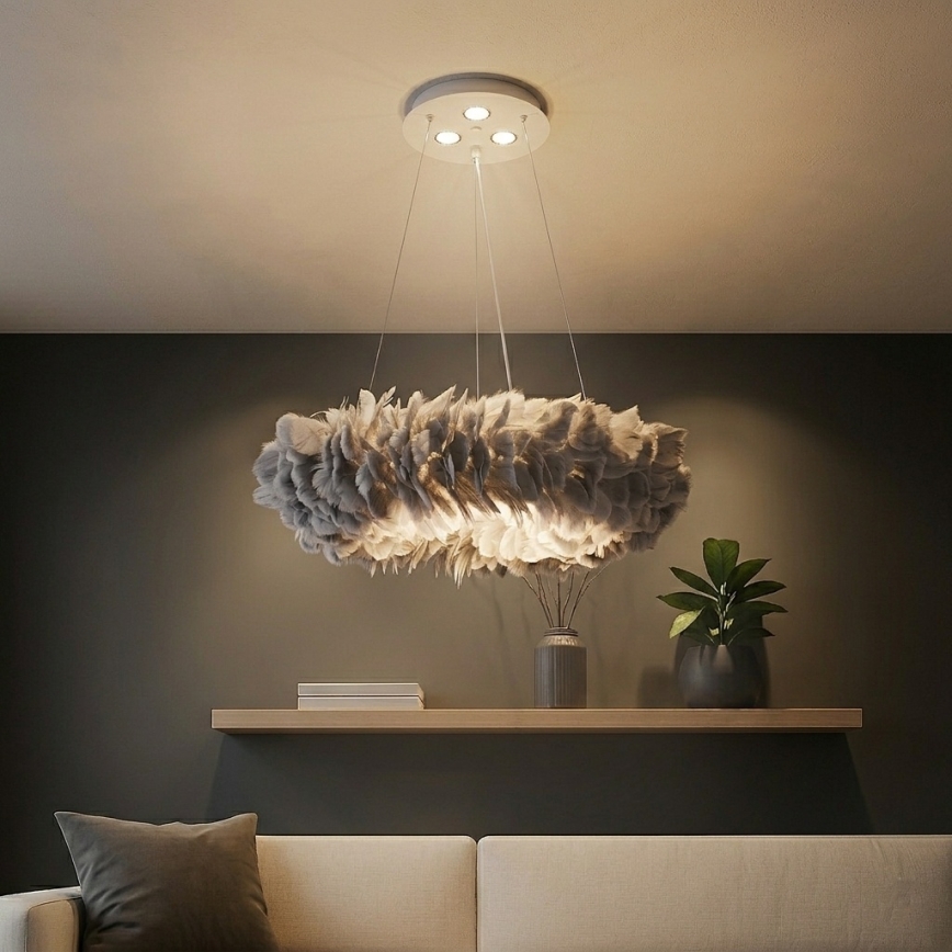 Brilagi - Żyrandol LED na lince FEATHER 3xE27/40W/230V + 3xLED/3W Ø 50 cm szary