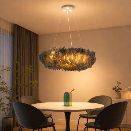 Brilagi - Żyrandol LED na lince FEATHER 3xE27/40W/230V + 3xLED/3W Ø 50 cm szary