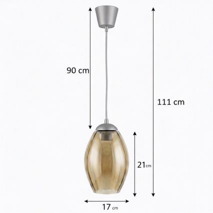 Brilagi - LED lampa wisząca na przewodzie RETRO GLASS 1xE27/60W/230V śr. 17 cm srebrna/dymowo-beżowa