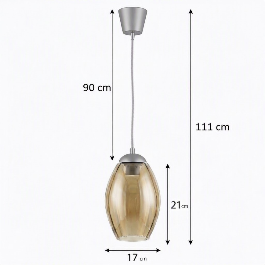 Brilagi - LED lampa wisząca na przewodzie RETRO GLASS 1xE27/60W/230V śr. 17 cm srebrna/dymowo-beżowa