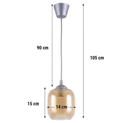 Brilagi - LED lampa wisząca na przewodzie RETRO GLASS 1xE27/60W/230V śr. 14 cm srebrna/dymno-brązowa