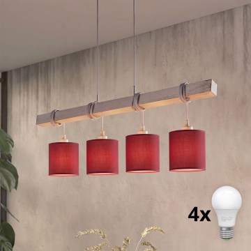 Brilagi - Żyrandol LED na lince NUBILA 4xE27/60W/230V szary/pompejańska czerwień