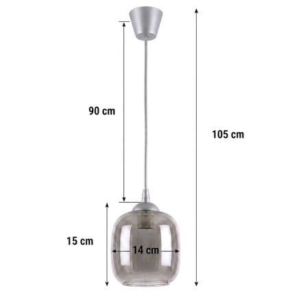 Brilagi - Żyrandol LED na przewodzie RETRO GLASS 1xE27/60W/230V śr. 14 cm srebrny/przydymiony szary