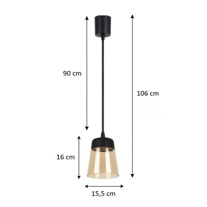 Brilagi - LED žyrandol na lince RETRO GLASS 1xE27/60W/230V śr. 15,5 cm czarny/dymowo-beżowy