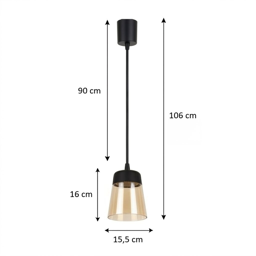 Brilagi - LED žyrandol na lince RETRO GLASS 1xE27/60W/230V śr. 15,5 cm czarny/dymowo-beżowy