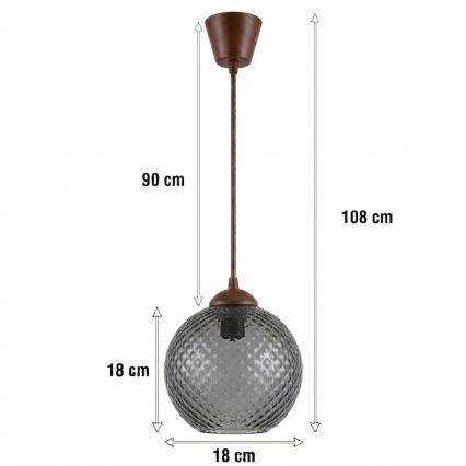 Brilagi - LED żyrandol na lince RETRO GLASS 1xE27/60W/230V śr. 18 cm brązowy/dymnoszary
