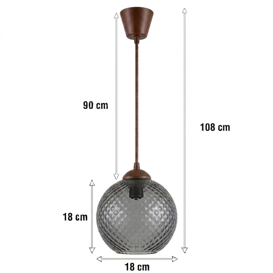 Brilagi - LED żyrandol na lince RETRO GLASS 1xE27/60W/230V śr. 18 cm brązowy/dymnoszary