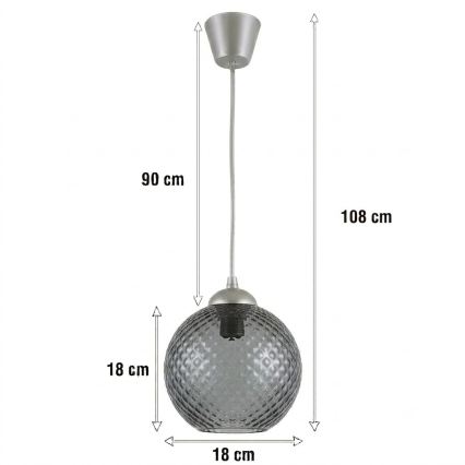 Brilagi - Lampa wisząca LED na lince RETRO GLASS 1xE27/60W/230V śr. 18 cm srebrna/dymnoszara