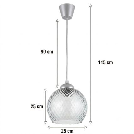Brilagi - Lampa wisząca LED na lince RETRO GLASS 1xE27/60W/230V Ø 25 cm srebrny/przydymiony szary