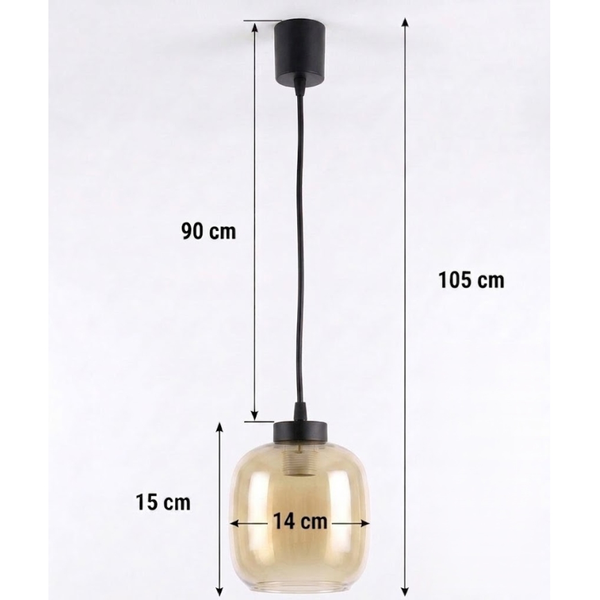 Brilagi - LED lampa wisząca na lince RETRO GLASS 1xE27/60W/230V śr. 14 cm czarny/dymny brąz