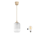 Brilagi - Żyrandol LED na lince RETRO GLASS 1xE27/60W/230V śr. 14 cm beżowy/biały
