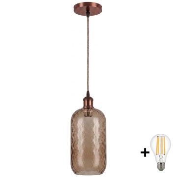 Brilagi - Żyrandol LED na lince RETRO GLASS 1xE27/60W/230V śr. 14 cm miedziany/przydymiony brąz