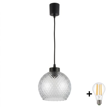 Brilagi - Żyrandol LED na lince RETRO GLASS 1xE27/60W/230V śr. 25 cm czarny/dymny szary
