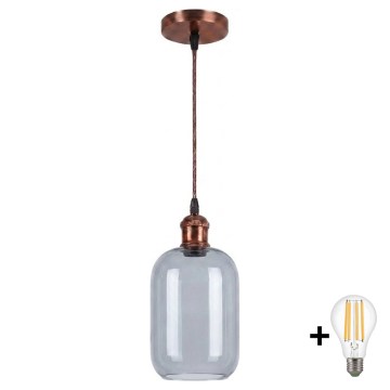 Brilagi - Żyrandol LED na lince RETRO GLASS 1xE27/60W/230V Ø 14 cm miedziany/dymnoszary