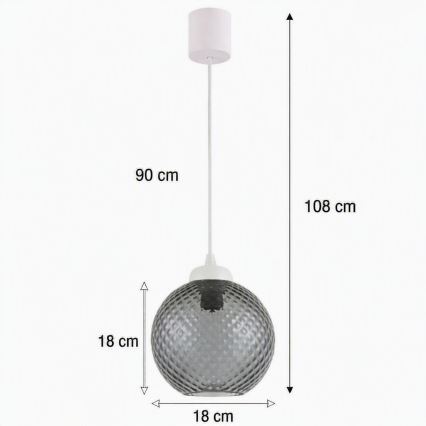 Brilagi - Lampa wisząca LED na lince RETRO GLASS 1xE27/60W/230V, śr. 18 cm, biały/przydymiony szary