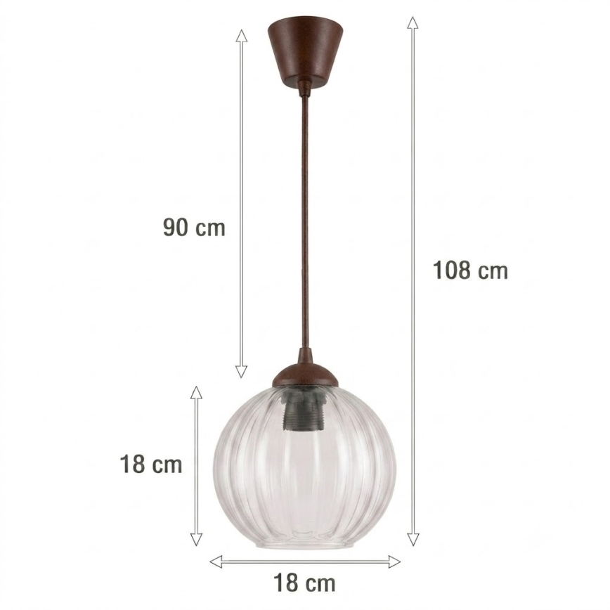 Brilagi - Żyrandol LED na lince RETRO GLASS 1xE27/60W/230V Ø 18 cm brązowy/przezroczysty
