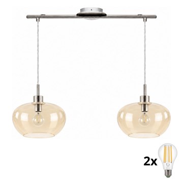 BRILAGI - Żyrandol LED na lince RETRO GLASS 2xE27/60W/230V chrom matowy/przydymiony beż