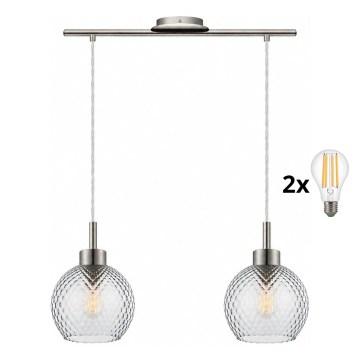 BRILAGI - Żyrandol LED na lince RETRO GLASS 2xE27/60W/230V matowy chrom/dymione szkło
