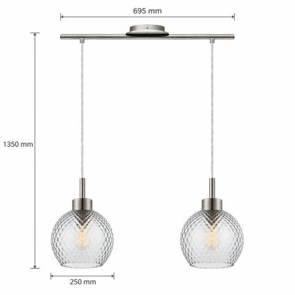 BRILAGI - Żyrandol LED na lince RETRO GLASS 2xE27/60W/230V matowy chrom/dymione szkło