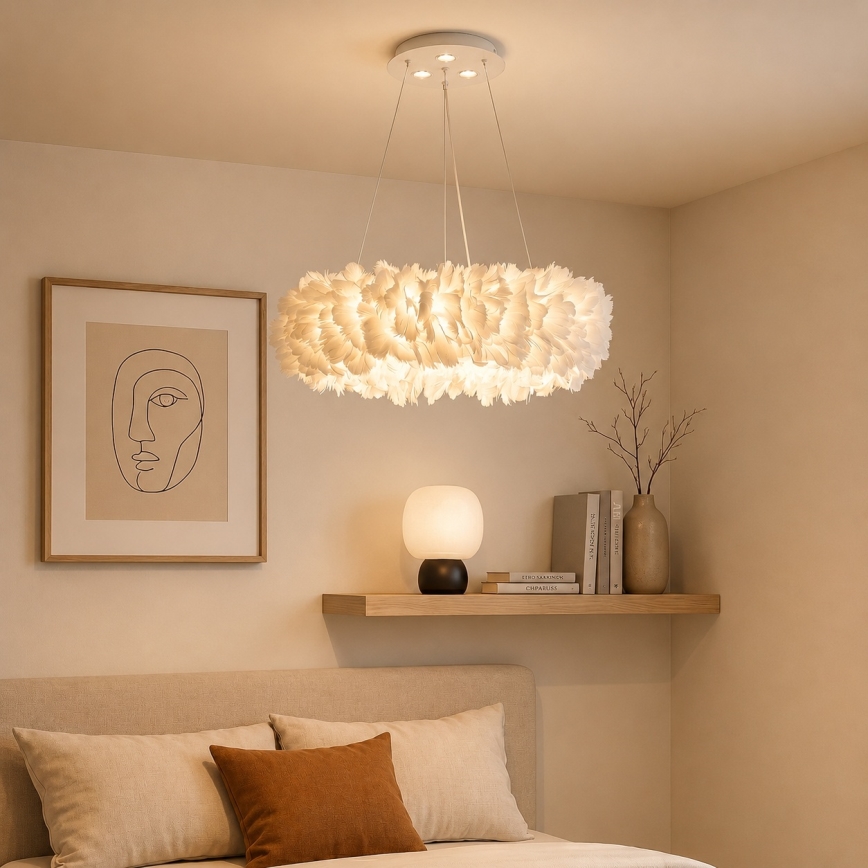 Brilagi - Żyrandol LED na linkach FEATHER 3xE27/40W/230V + 3xLED/3W śr. 40 cm biały