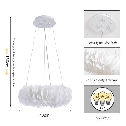 Brilagi - Żyrandol LED na linkach FEATHER 3xE27/40W/230V + 3xLED/3W śr. 40 cm biały