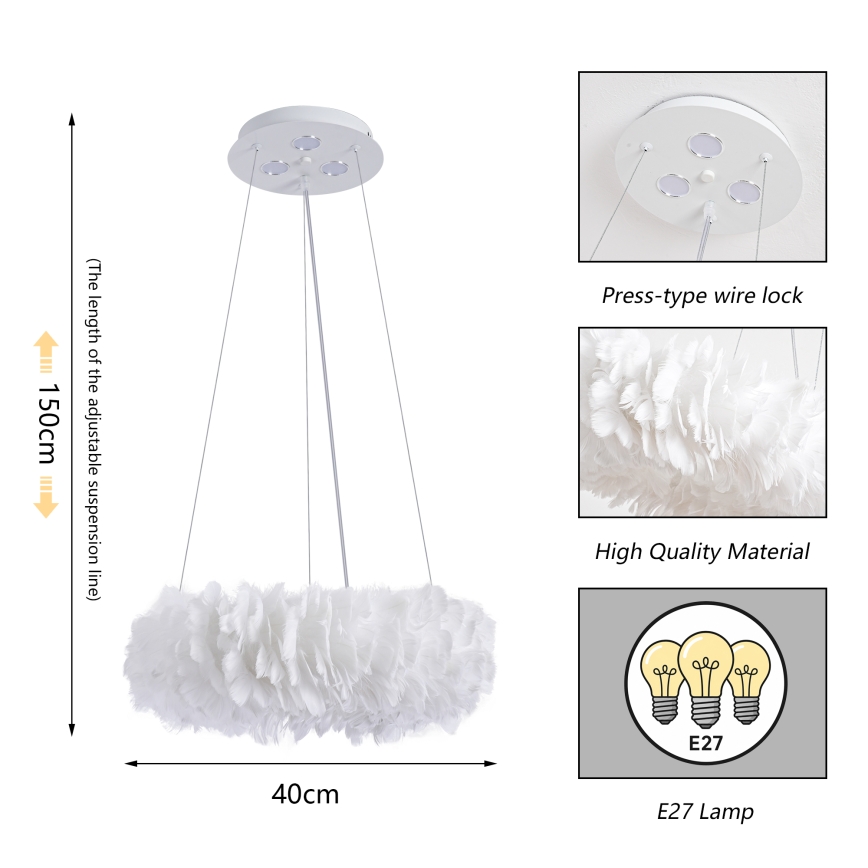 Brilagi - Żyrandol LED na linkach FEATHER 3xE27/40W/230V + 3xLED/3W śr. 40 cm biały