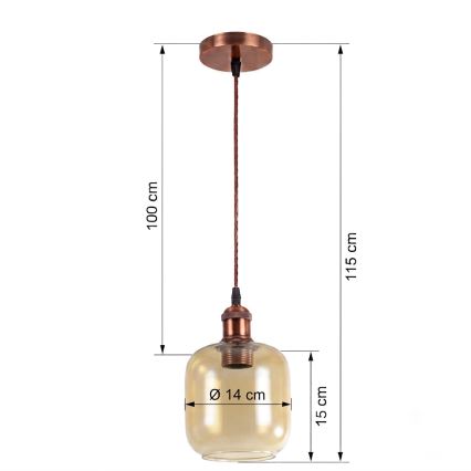 BRILAGI - Lampa wisząca LED na przewodzie RETRO GLASS 1xE27/60W/230V śr. 14 cm miedziana/przydymiony brąz