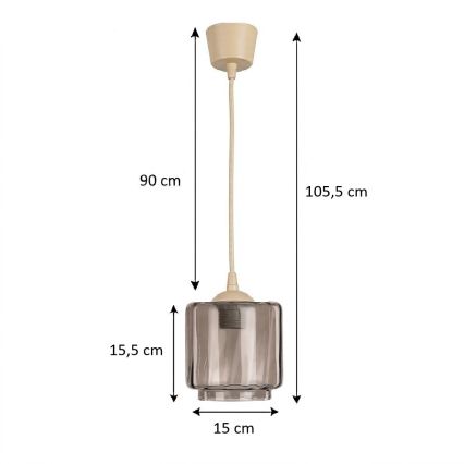 BRILAGI - LED lampa wisząca na lince RETRO GLASS 1xE27/60W/230V pr. 15 cm beżowy/przydymiony beż