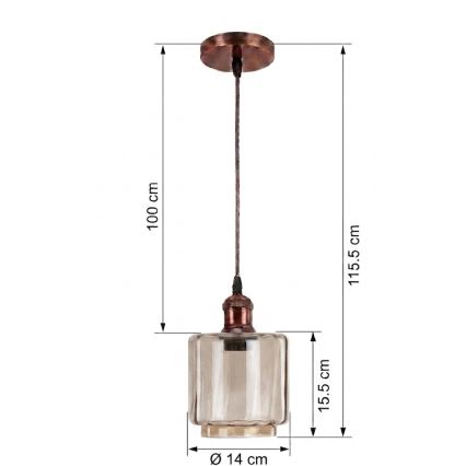 Brilagi - Lampa wisząca LED RETRO GLASS na przewodzie 1xE27/60W/230V, śr. 14 cm, miedziana / dymny beż