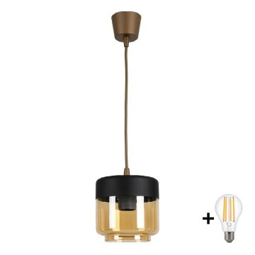 Brilagi - Żyrandol LED na przewodzie RETRO GLASS 1xE27/60W/230V śr. 14 cm brązowy/dymny beż/czarny
