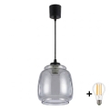 Brilagi - Żyrandol LED na przewodzie RETRO GLASS 1xE27/60W/230V Ø 26 cm czarny/dymnoszary