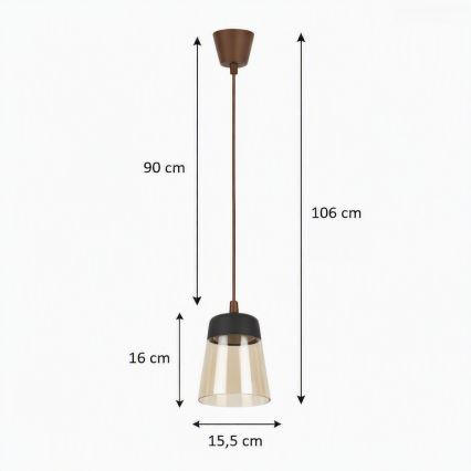 Brilagi - Lampa LED wisząca na lince RETRO GLASS 1xE27/60W/230V śr. 15,5 cm brązowy/dymny beż/czarny