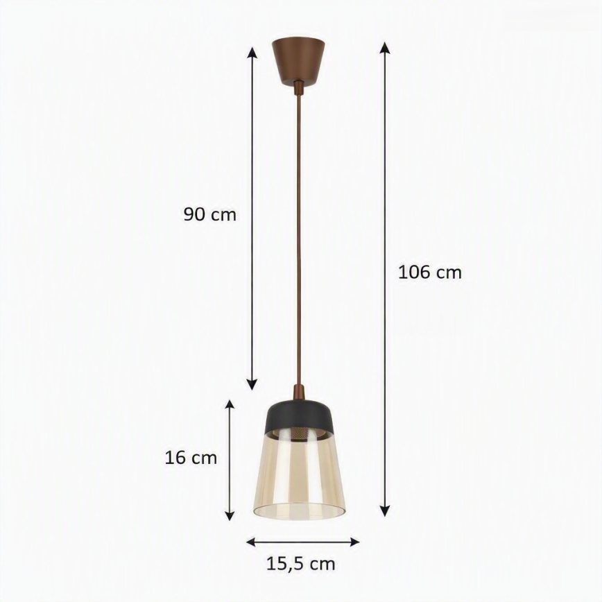 Brilagi - Lampa LED wisząca na lince RETRO GLASS 1xE27/60W/230V śr. 15,5 cm brązowy/dymny beż/czarny