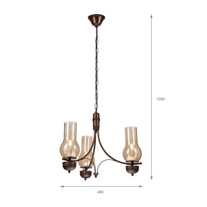 Brilagi - Żyrandol na łańcuchu COTTAGE 3xE14/40W/230V dąb/brązowy