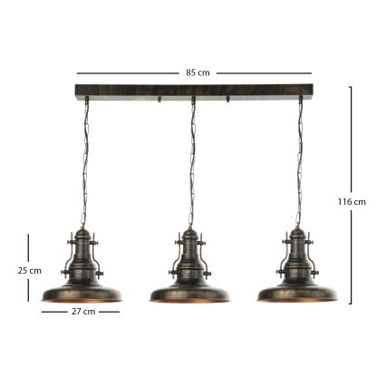 Brilagi - Żyrandol na łańcuchu PYRONIC 3xE27/40W/230V brązowy/patina