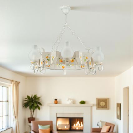 Brilagi - Żyrandol na łańcuchu QUEEN 6xE14/40W/230V buk/kremowy