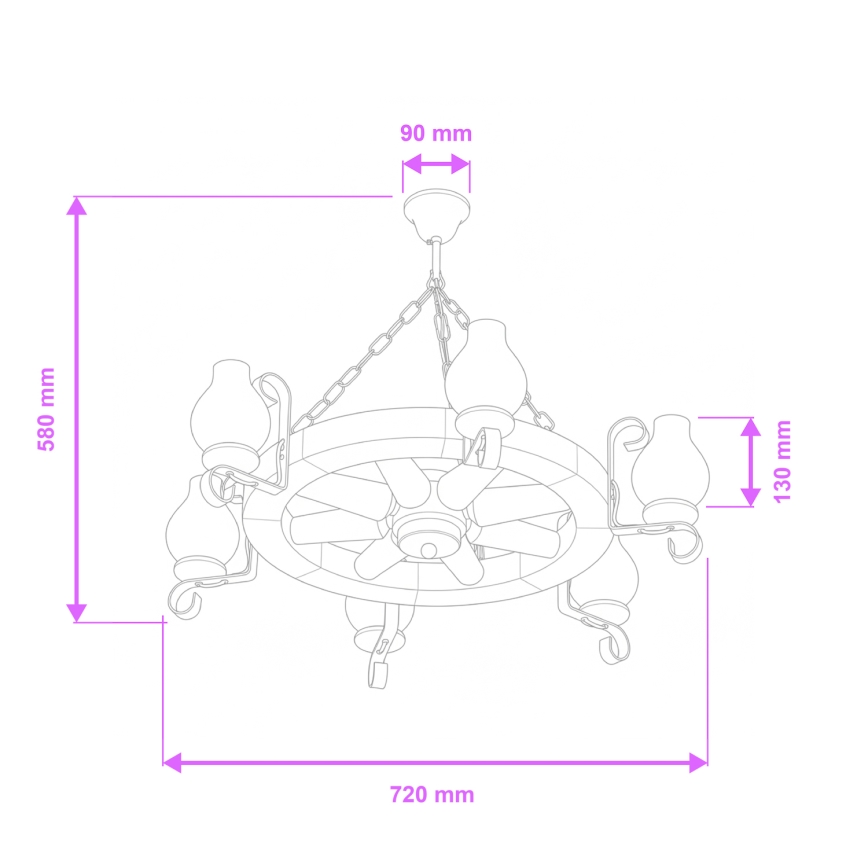 Brilagi - Żyrandol na łańcuchu ROATA 6xE14/40W/230V śr. 70 cm buk
