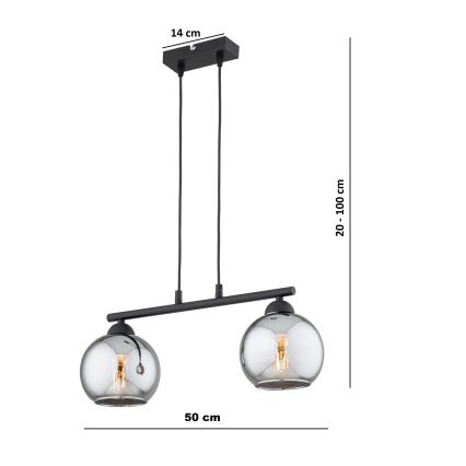Brilagi - Żyrandol na lince DIOR 2xE27/60W/230V czarny/dymnoszary