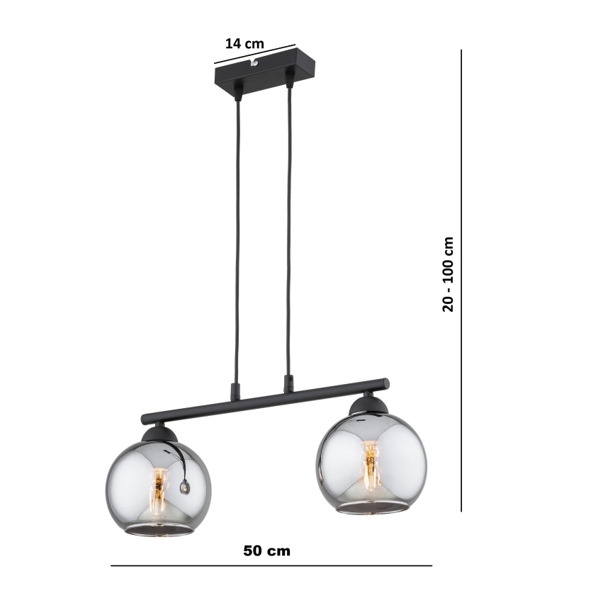 Brilagi - Żyrandol na lince DIOR 2xE27/60W/230V czarny/dymnoszary