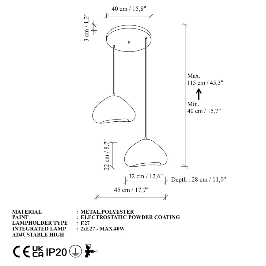 Brilagi - Żyrandol na lince LORA 2xE27/40W/230V Ø 45 cm biały