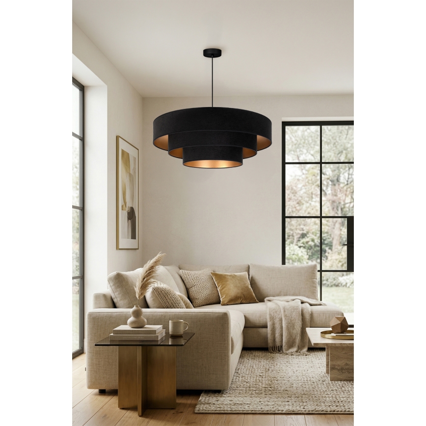 Brilagi - Żyrandol na lince LUNETA 3xE27/60W/230V Ø 80 cm czarny/złoty