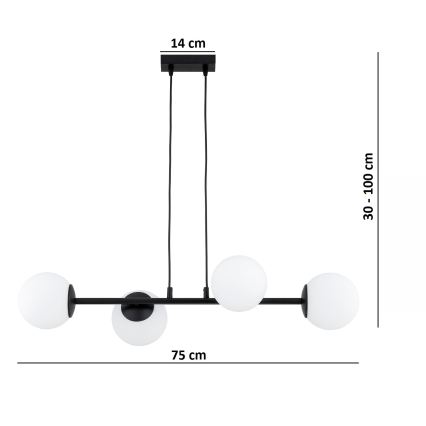 Brilagi - Żyrandol na lince MILO 4xE27/60W/230V czarny