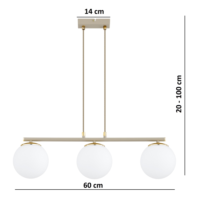 Brilagi - Żyrandol na lince MILO ECRU 3xE27/60W/230V beżowy/złoty