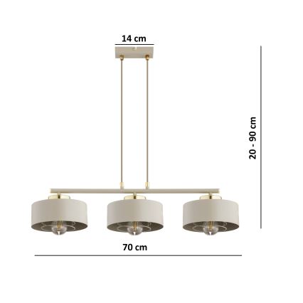 Brilagi - Żyrandol na lince SPRING 3xE27/60W/230V beżowy/złoty