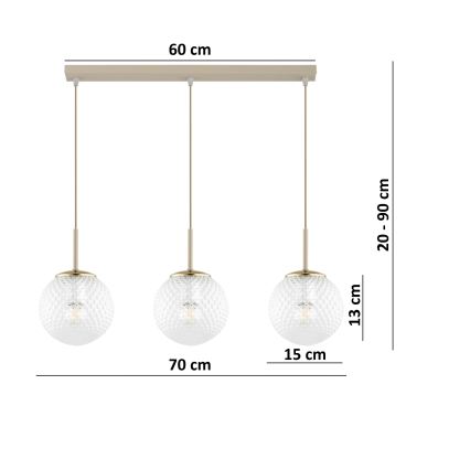 Brilagi - Žyrandol na lince STELLA 3xE27/60W/230V beżowy/złoty